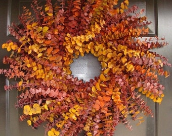 Fall Wreath- Fall Colors Eucalyptus Dried Floral Wreath- Eucalyptus Wreath- Thanksgiving Wreath Decor