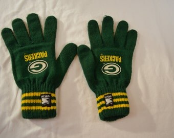 last chance Vintage GREEN BAY PACKERS knit winter gloves Wells Lamont 1980's