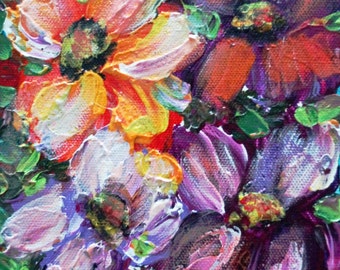 Oil Painting Flowers Original Art on Canvas Palette Impasto Artwork by Luiza Vizoli