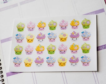 28 Kawaii Cupcake Stickers, Planner Stickers, Fits Erin Condren Planner, Birthday Stickers, Stickers