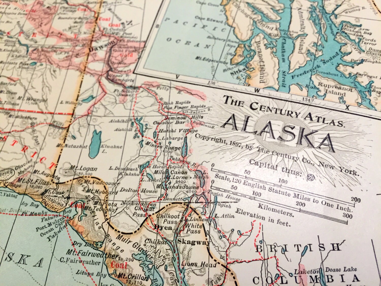 1902 Antique Map of Alaska Antique Alaska Map Century