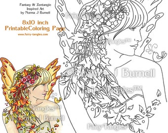 Midsummer and Dragonflies Fairy Tangles Printable Coloring