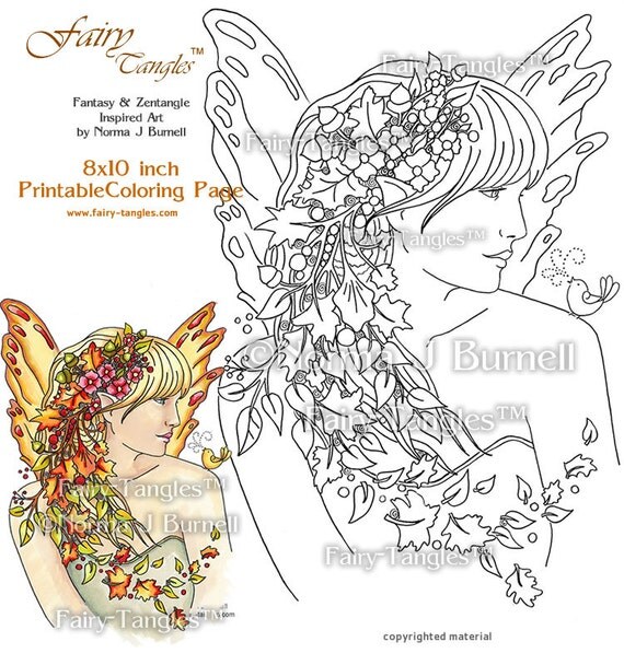 Autumn Fairy Printable Coloring book Sheets by Norma J Burnell