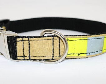 Firefighter Dog Collar - Tan/yellow refector Turnouts - Aluminum buckle