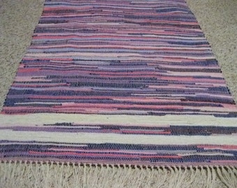 Handwoven Hot Pink, Purple, Lavender Multi w/ Border Rag Rug 25 x 45 (M)