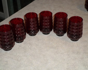 6 ruby red Anchor Hocking Glass Bubble tumbler glasses