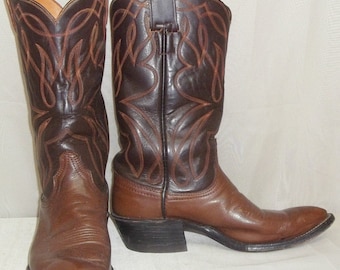 Vintage Brown Leather Hyer Olathe KS Cowboy Boots Mens 7D Western Stacked Heel