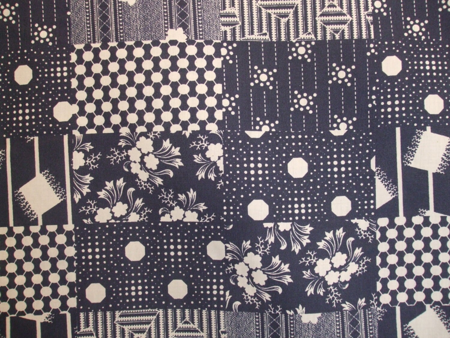 60 wide Quilting Fabric Navy Blue and Cream Multi