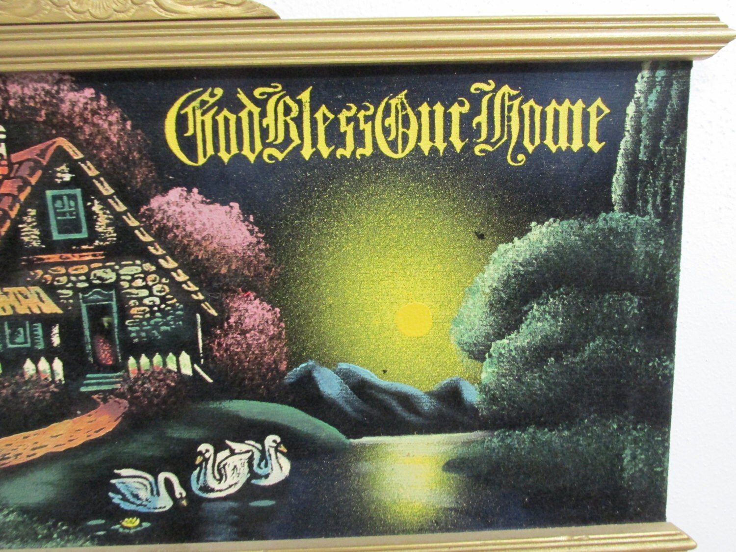 Black Velvet Painting God Bless Our Home