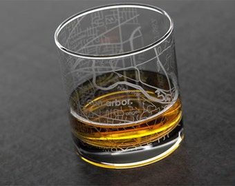 Ann Arbor - University of Michigan - College Town Map Rocks Glass
