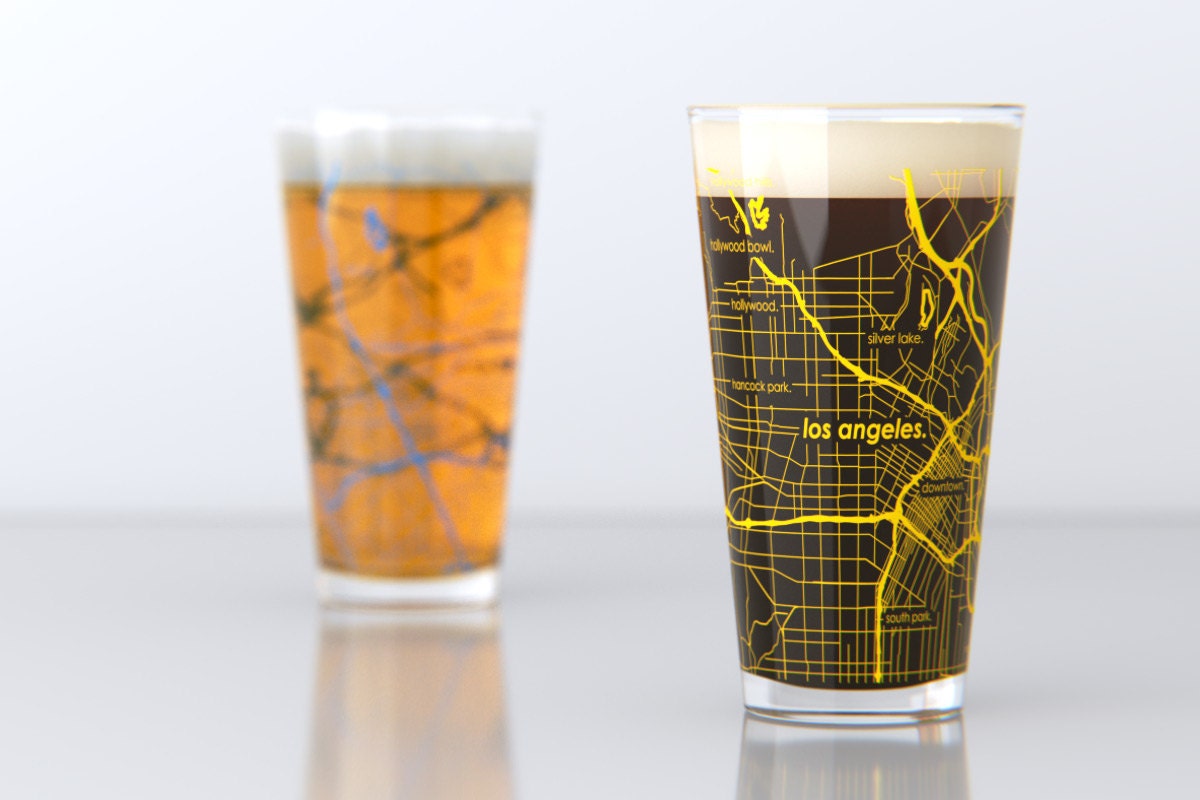 Los Angeles CA UCLA College Town Pint Map Glasses