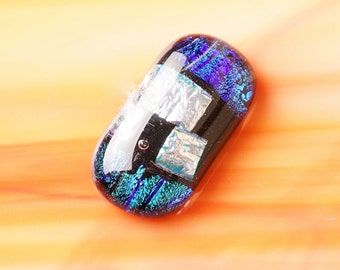 Handmade Dichroic Fused Glass Focal Cab Bead Pendant Necklace
