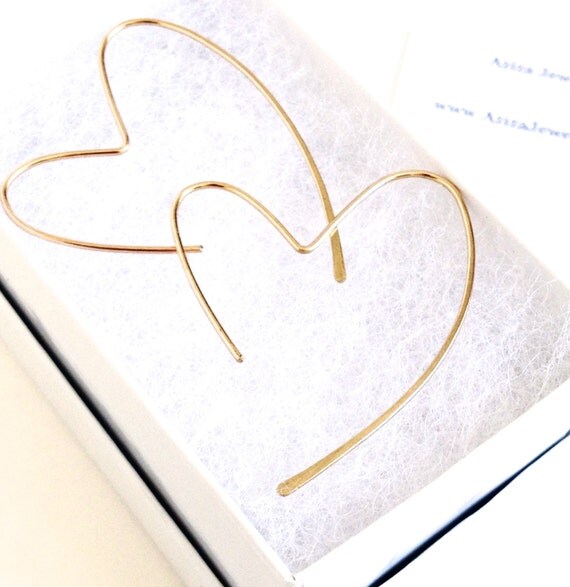 Solid Gold Open Heart Hoops. Solid 14k gold Heart Hoop