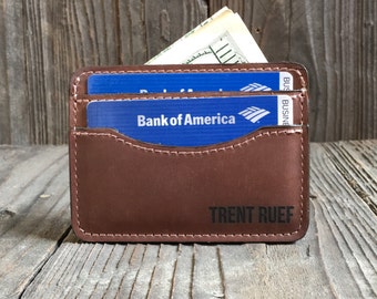 Slim Leather Wallet - Engraved Wallet - Credit Card Holder - Crazy Horse