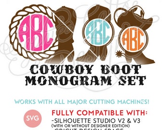 Cowboy Boot Monogram Set SVG DXF PNG digital download die cut files Silhouette Cricut vector clipart graphics Vinyl Cutting Machine Printing