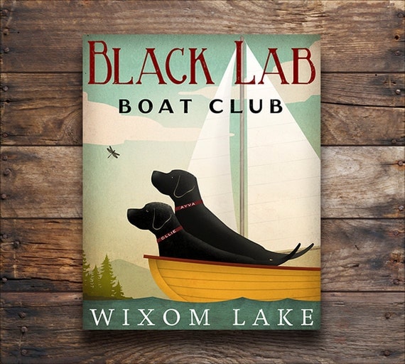 black dog custom personalized labrador dog boat sailing club