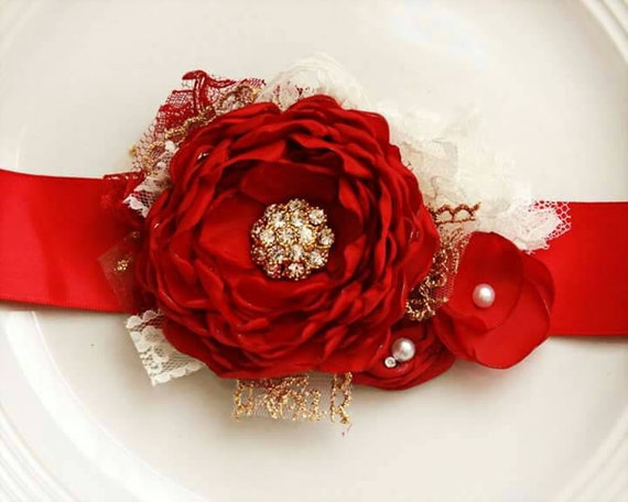Items similar to Christmas Red and Gold Sash on Etsy