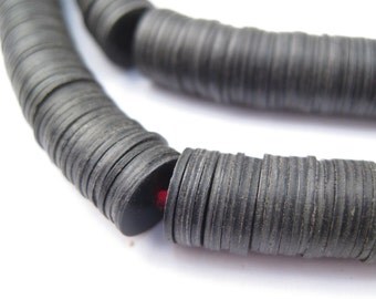 8mm Black Phono Record Vinyl Beads - African Waist Beads - Black Sequin Beads - Black Heishi Beads - Phono Record Beads (PHON-DSK-BLK-275)