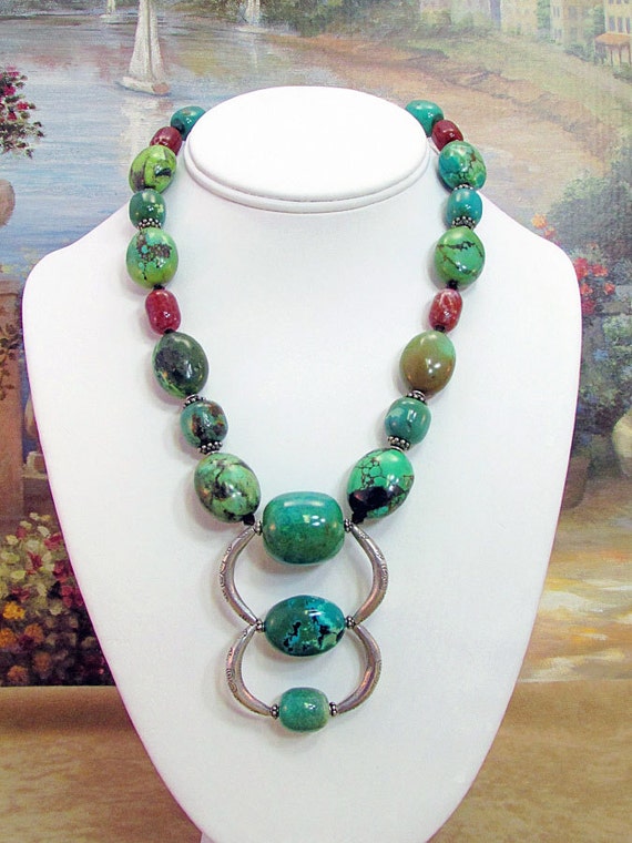 Turquoise Fire Agate and Silver Necklace T7 by daksdesigns