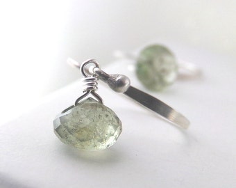 Aquamarine Earrings, Moss Aquamarine Earrings, Sterling Silver, Aquamarine Gemstone, Petite Dangle, March - Seawater Pearls