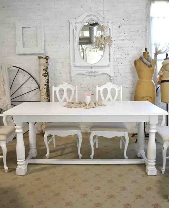 Dining Table Painted Cottage Chic Shabby White French Dining