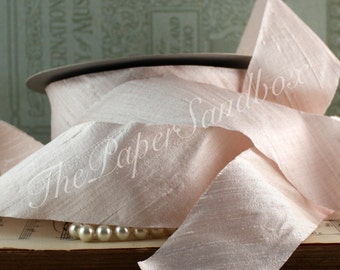 Blush Dupioni Silk Ribbon, 2" wide by the yard, Champagne Silk Trim, Weddings, Bridal Sashes, Bridal Bouquets, Gift Wrapping, Party Supplies