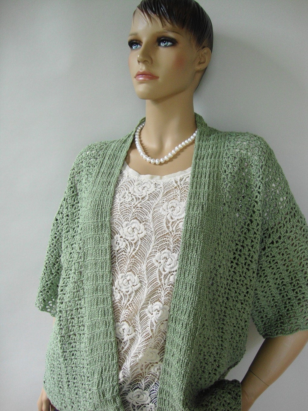 Green Cardigan Crochet Cardigan Crocheted Cardigan Kimono