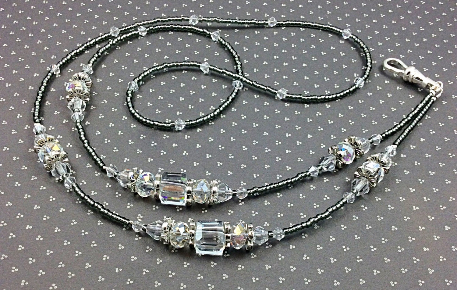 ID Badge Holder Lanyard Necklace in Crystal by NYBeadworksDesigns