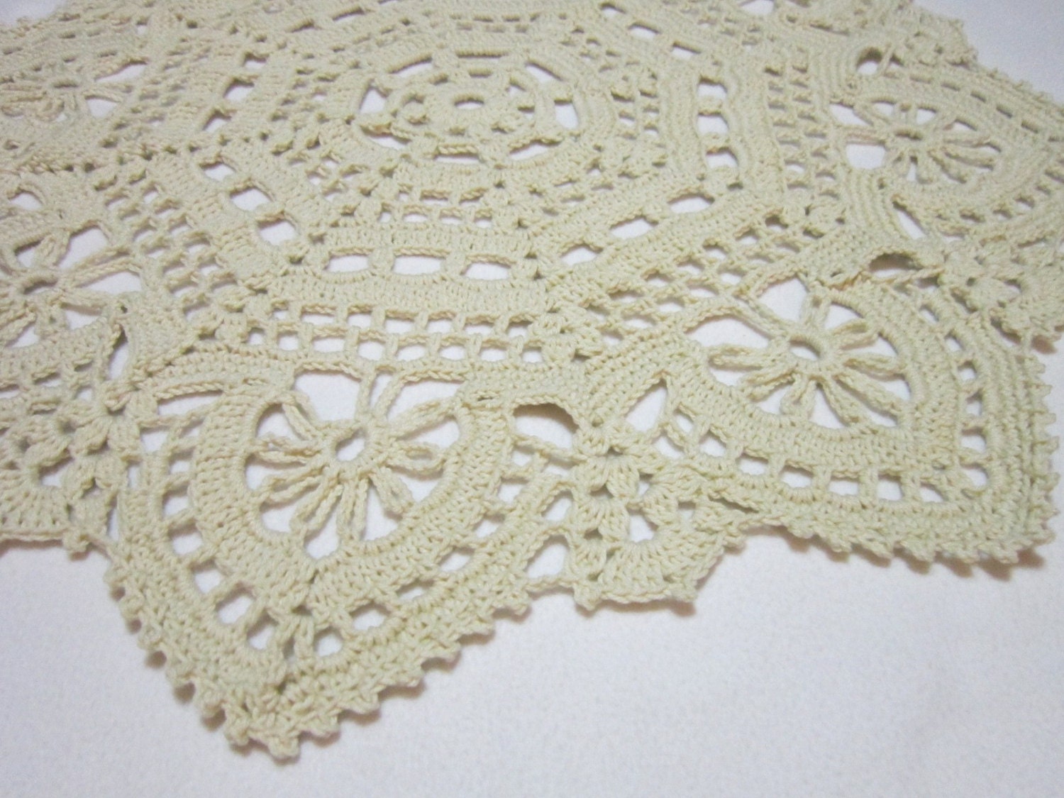 Extra Large Tan Yarn Doily Crochet Ecru Table Decor Table