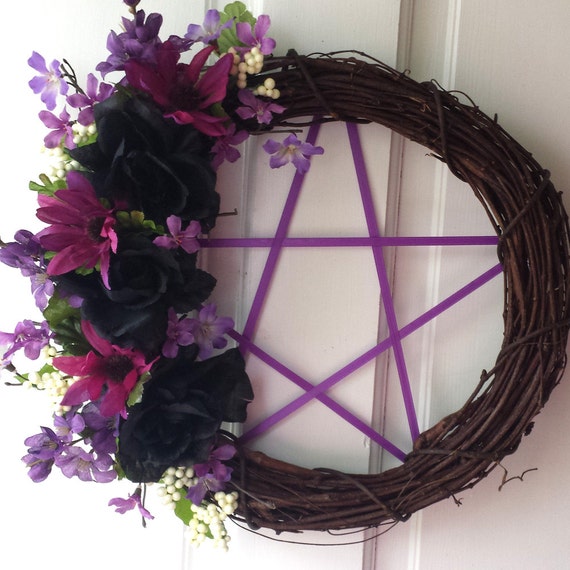 Purple & Black Wreath Pagan Wreath Pentacle Wreath