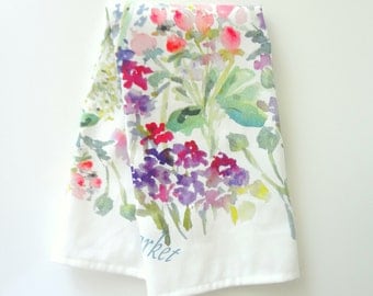 Floral Market Tea Towel, Watercolor Tea Towel, Watercolor Floral Tea Towel
