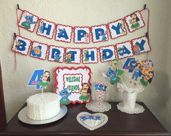 Lilo and Stitch Personalized Banner/ cake topper/ paper straws/ cupcake toppers/ center piece/ welcome sign/ and more.