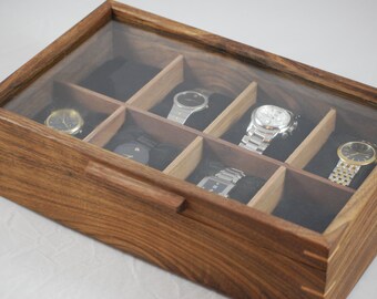 Watch Box with glass top - Holds 8 watches - Walnut