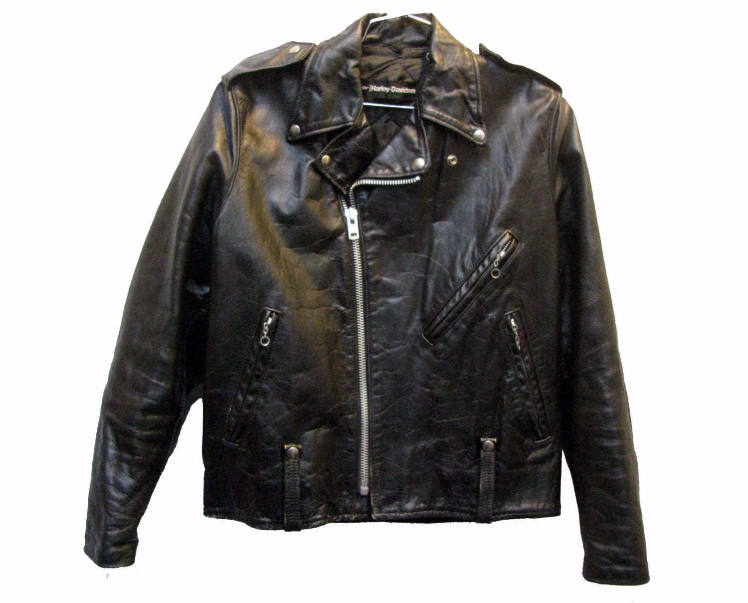  Vintage  Mens Biker Jacket  1970s AMF  Harley  Davidson  Black