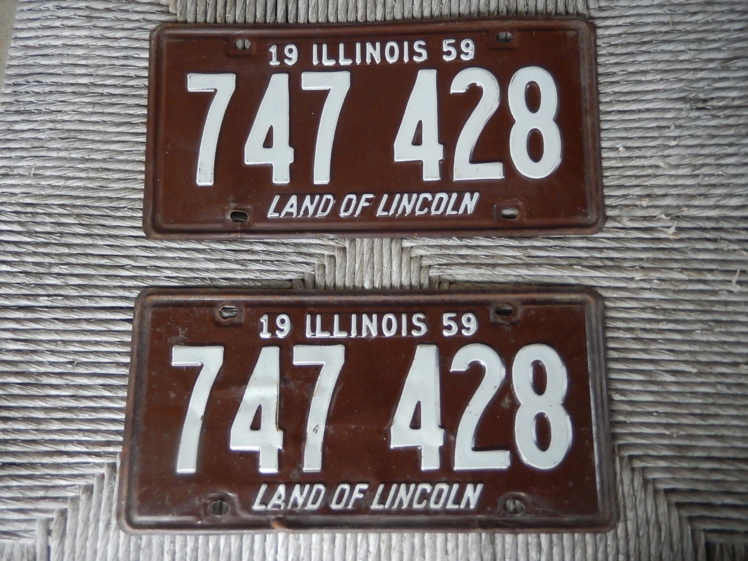 Vintage License Plates Illinois 1959 Rustic Brown and White