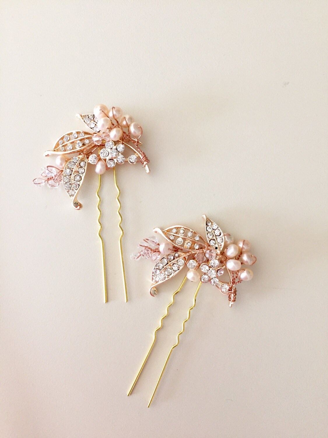 Rose Gold hair pins Bridal hair pins leaf hair pins