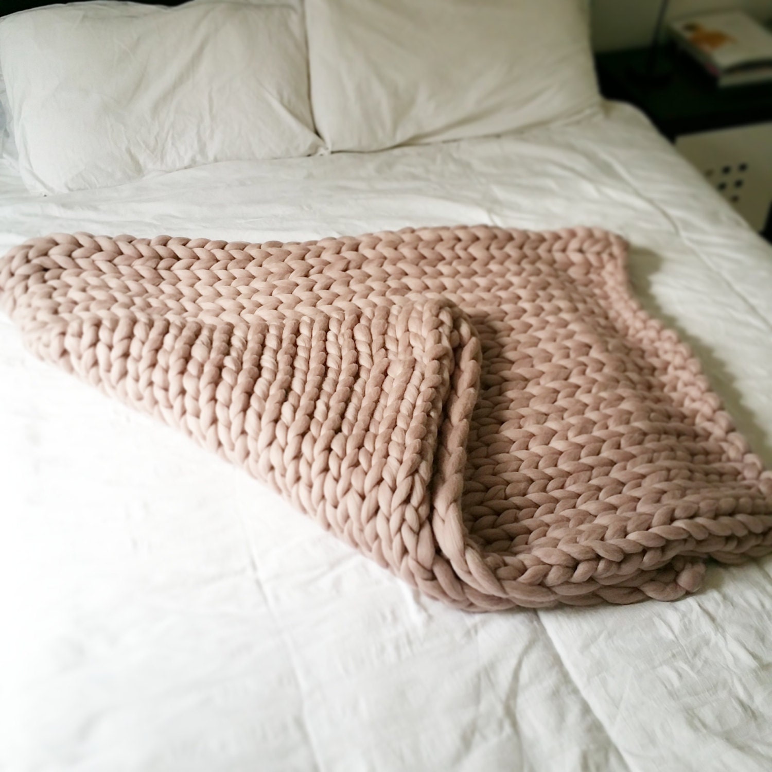 Knit blanket Chunky Knit Blanket Luxury Throw Merino Wool