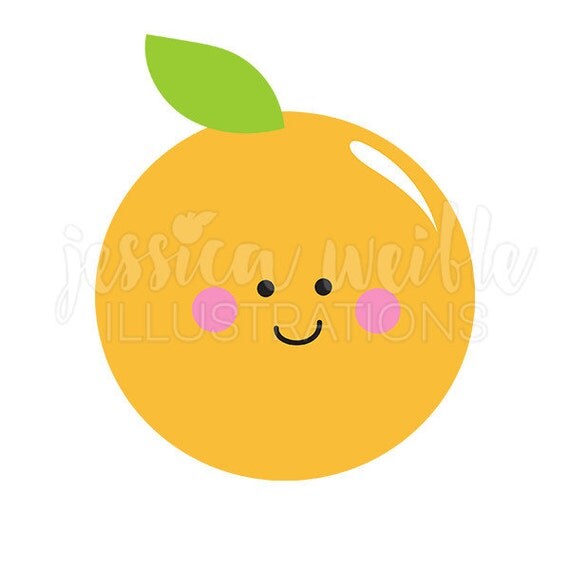 Kawaii Orange Cute Digital Clipart, Fruit Clip art, Cute Orange Graphic