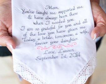Embroidered Wedding Handkerchief Gift Mother of the Bride Embroidered Wedding Handkerchiefs Canyon Embroidery