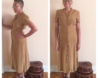 Brown Floral Dress // Groovy Leslie Fay Dress // Brown Vintage Dress