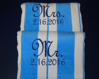 Wholesale Priced, Wedding Gift, 2 Beach Towels for Bride and Groom, Mr. Mrs. Wedding Present