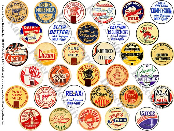 Milk Bottle Cap Stickers 5 Printed Sheets 150 Antique