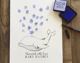Baby shower guest book alternative, Beluga Whale, Customizable, Thumbprint guestbook, like fingerprint tree, nautical nursery (w/ 1 ink pad)