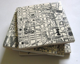 Coasters. Map coasters. Map of Washington, DC coasters. Washington, DC. Coaster set. Large coasters. Map of Washington, DC
