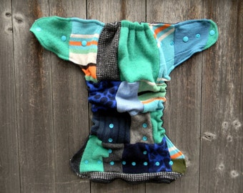 Upcycled Wool Nappy Cover Diaper Wrap Cloth Diaper Cover One Size Fits Most Patchwork Scrappy/ Charcoal Gray