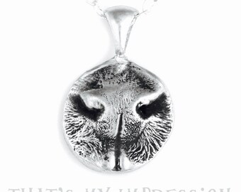 Sterling Silver Cat Nose Print Impression Pendant -Black Cat- Siamese Cat Necklace- Pet Memorial Jewelry- Gift for Cat Lovers