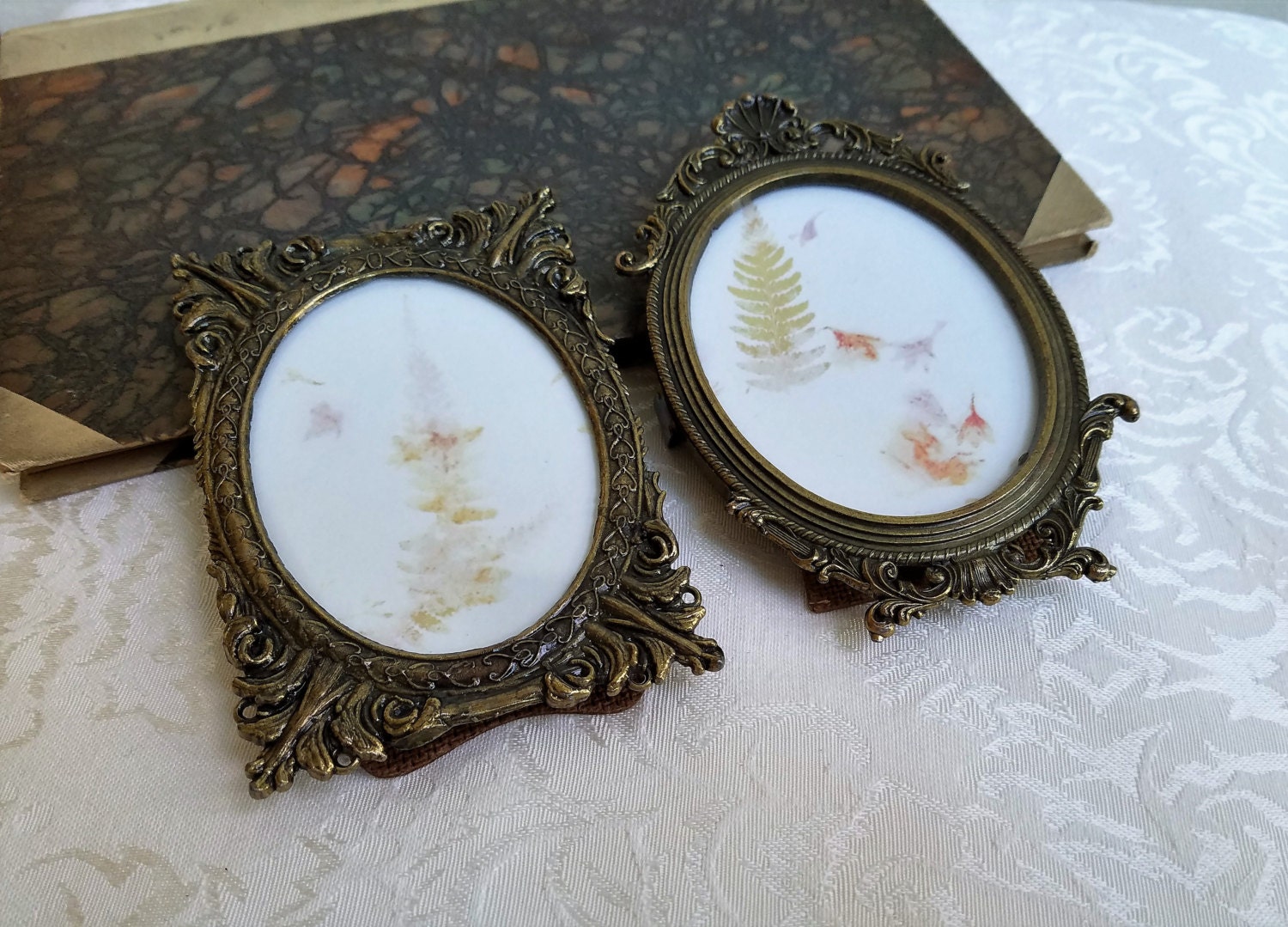 Vintage Ornate Brass Picture Frames Made in Italy Small Pair