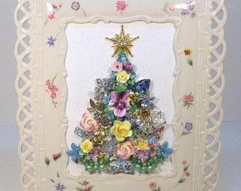 SOLD - Do Not Purchase!!....Framed Collage Vintage Jewelry CHRISTMAS TREE.....So Pretty!!