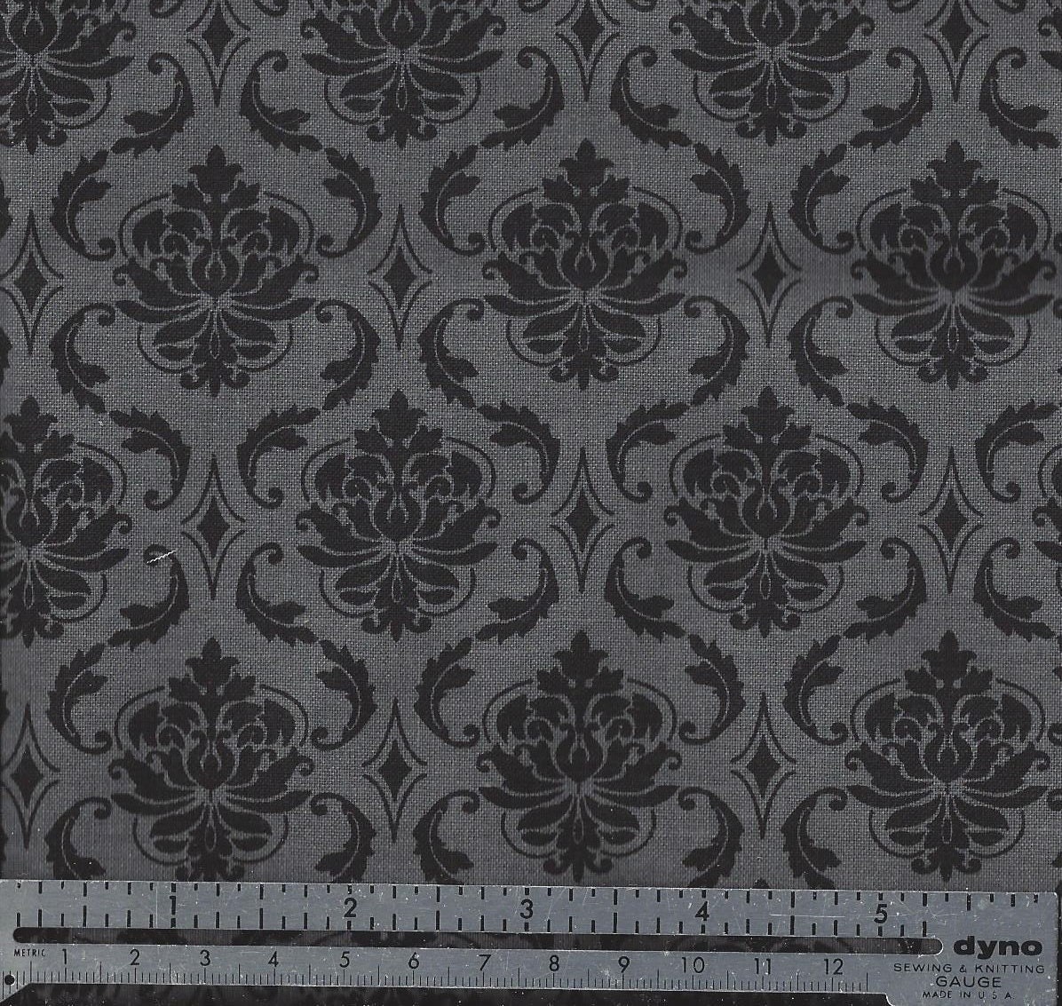 BLACK and GREY Damask Print Cotton Fabric Last yard