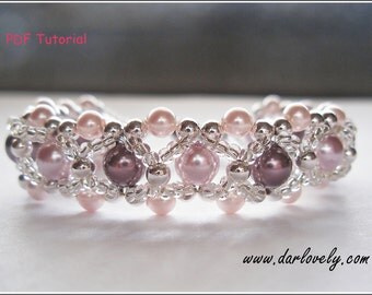 Beaded Bracelet PDF Pattern - Pink Purple Pearl Metal Bracelet (BB072) - Beading Jewelry PDF Tutorial (Digital Download)
